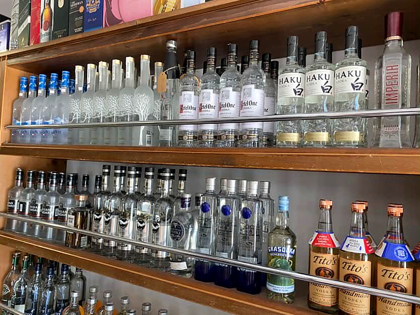 Vodka shelf with premium bottles