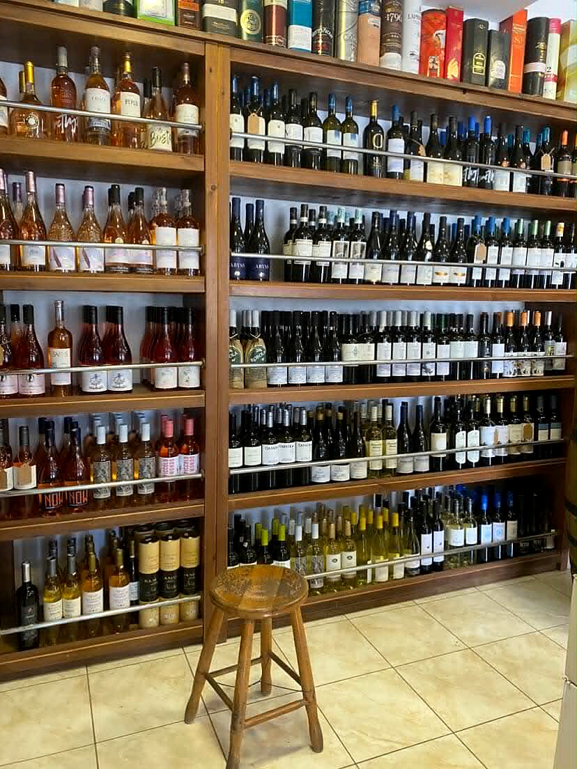Wall of wines inside Anagnostatos Liquor Store